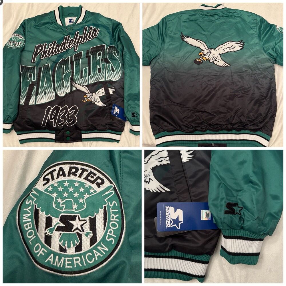 Starter Philadelphia Eagles Kelly Green Retro Varsity Bomber Jacket
